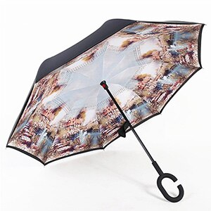 Paraguas invertido de doble capa para hombre, sombrilla de doble capa de mango largo plegable, a prueba de viento, con gancho en forma de C, para golf y coche, 2022 Ho: G