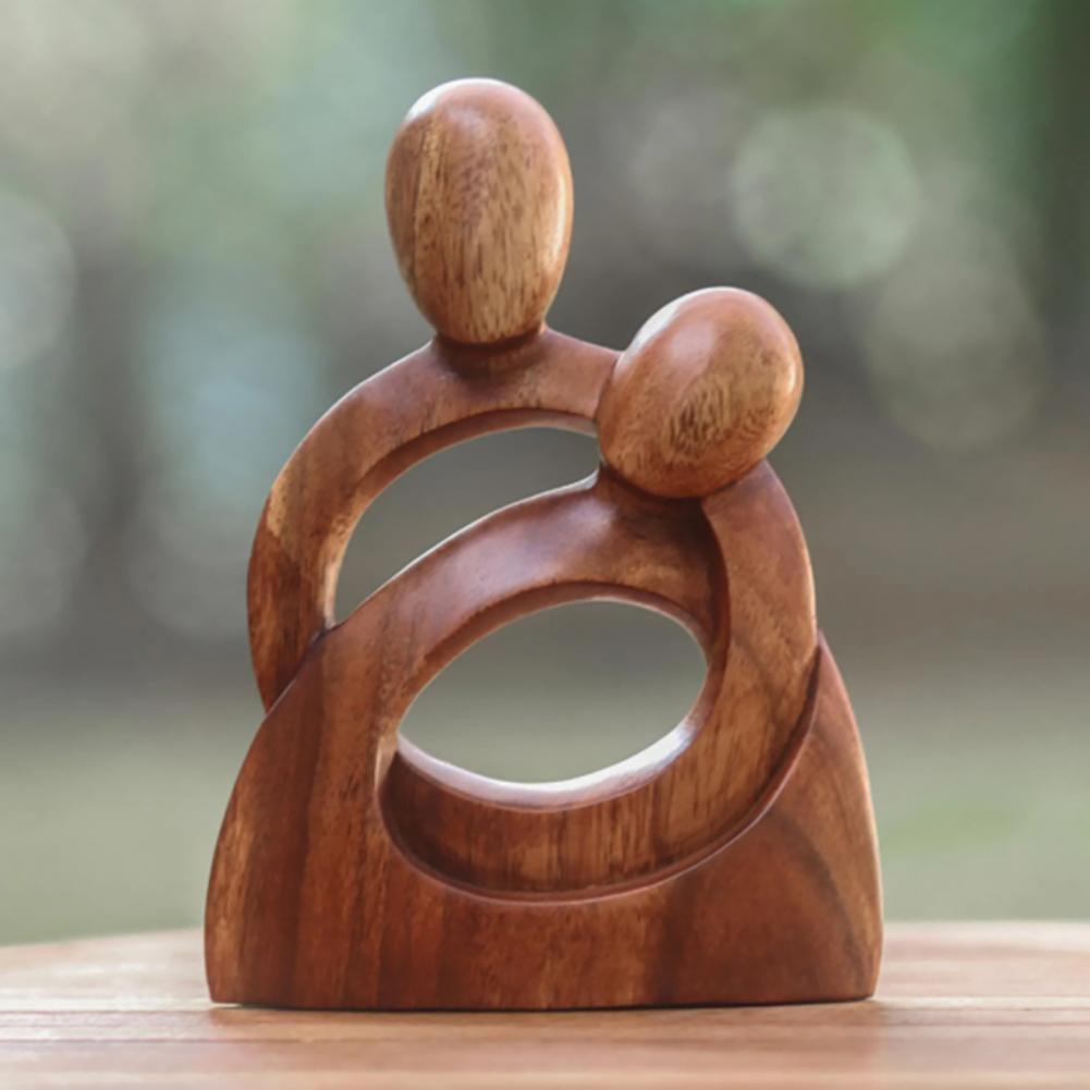 Wood Sculpture Mom Child Decor Handcrafted Statue Exquisite Workmanship Abstract Embrace Hug Hollow-out Mother Child Figurines f