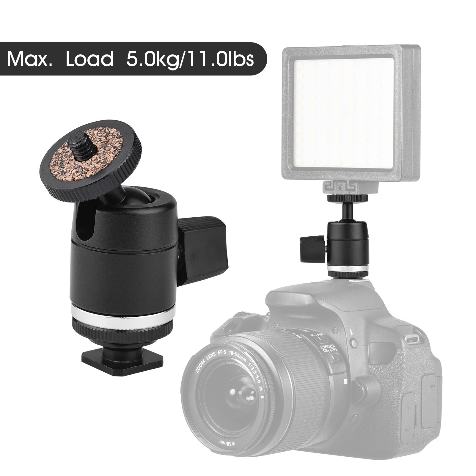 Mini Tripod Ball Head 360 Degree Swivelling Tripod Head Ballhead with 1/4 Inch Screw Shoe Mount for Camera Monopod Light Stand