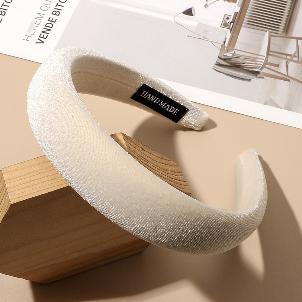 Female Bezel Padded Headband for Women Vintage Solid Thick Hair Hoop Velvet Hairband Sponge Hair Band Girls Hair Accessories: black