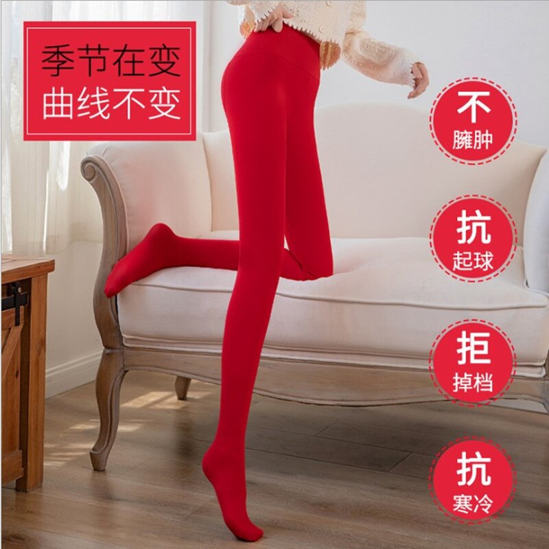 Rød varm og festlig trin på strømpebukser efterår og vinter kinesisk bryllup brud røde leggings