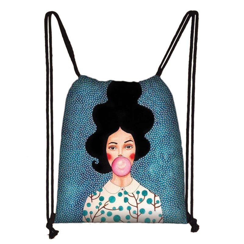 Retro Europese Olieverf Meisjes Tasje Mooie Bloemen Touw Zakken Meisjes Draagbare Rugzak Unisex Reizen Boodschappentassen