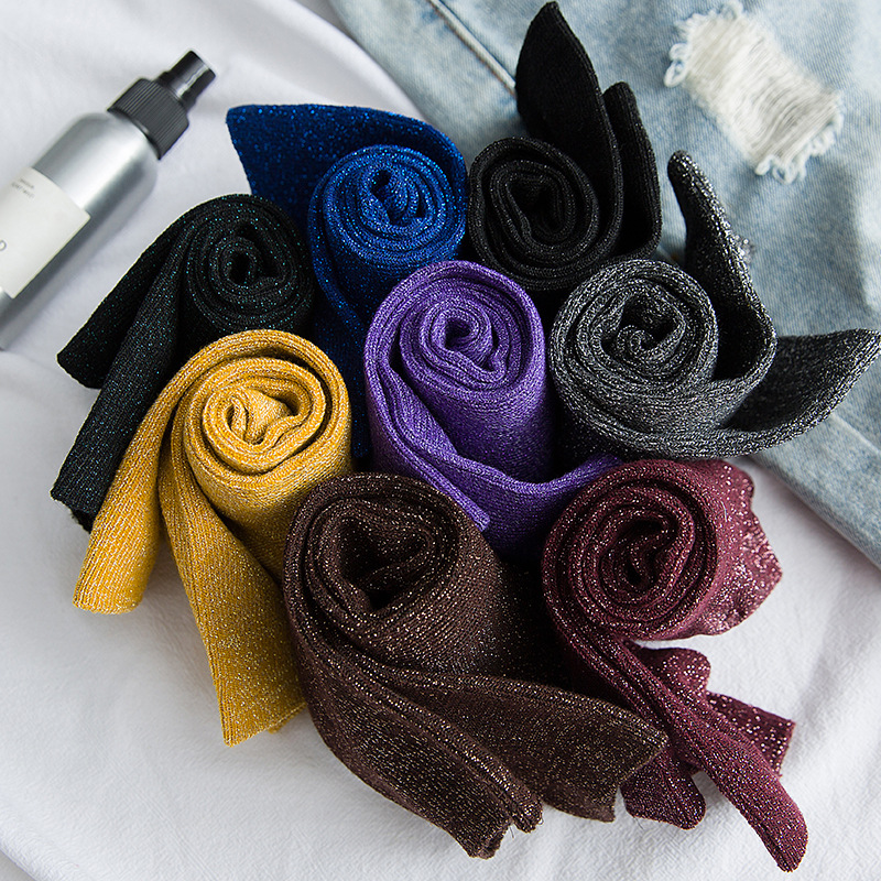 Helle funkelnde Damensocken, modische glitzernde glänzende Socken, süße süße goldene silberne Socken, Frühling und Herbst, atmungsaktive Socken