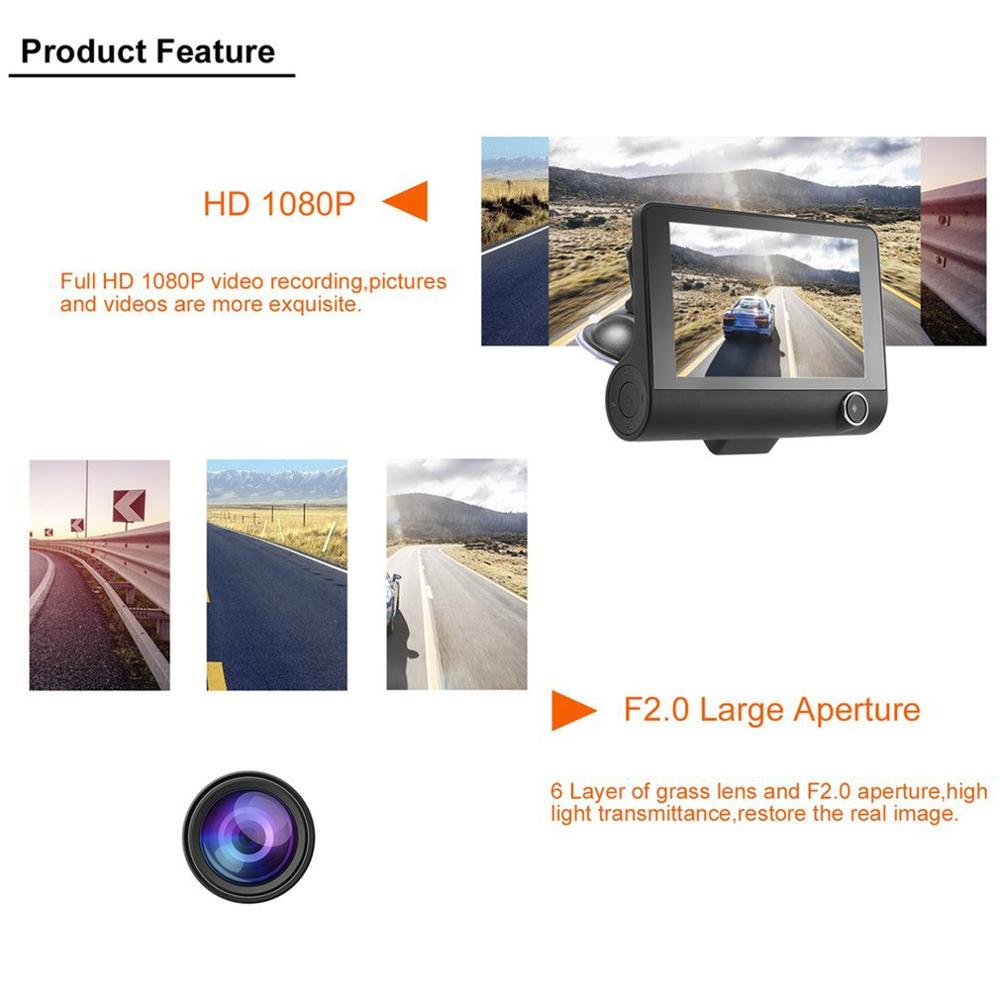 4-Inch HD 1080P 3 Lens Car DVR Motion Detection & Parking Monitor Dash Cam Vehicle Video Recorder with Rearview Camera