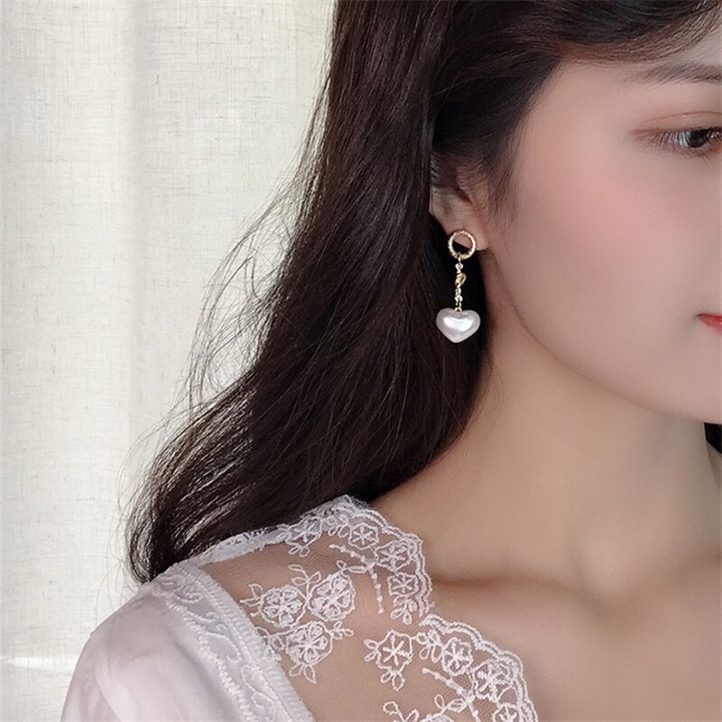 HangZhi Neue Asymmetrie Süßwasser Perlen Metall Liebe Anhänger Schlüsselbein Kette Halsband Halskette für Frauen Mädchen Partei Schmuck: C