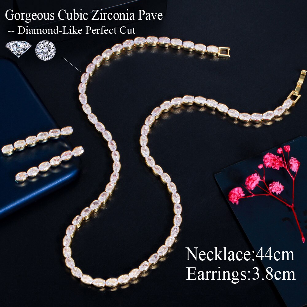 Cwwzirconi Top ovale Cubic Zirconia Party Prom collana e orecchini spose set di gioielli per accessori da damigella d&#39;onore T549