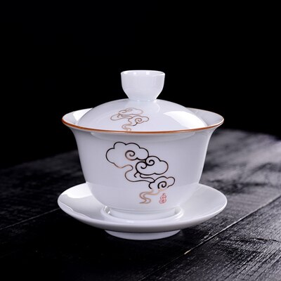 Nyopført kinesisk porcelæn te skål keramisk håndmalet gaiwan kop skål sæt låg kop underkop mat kina turin 180cc på salg: Held og lykke