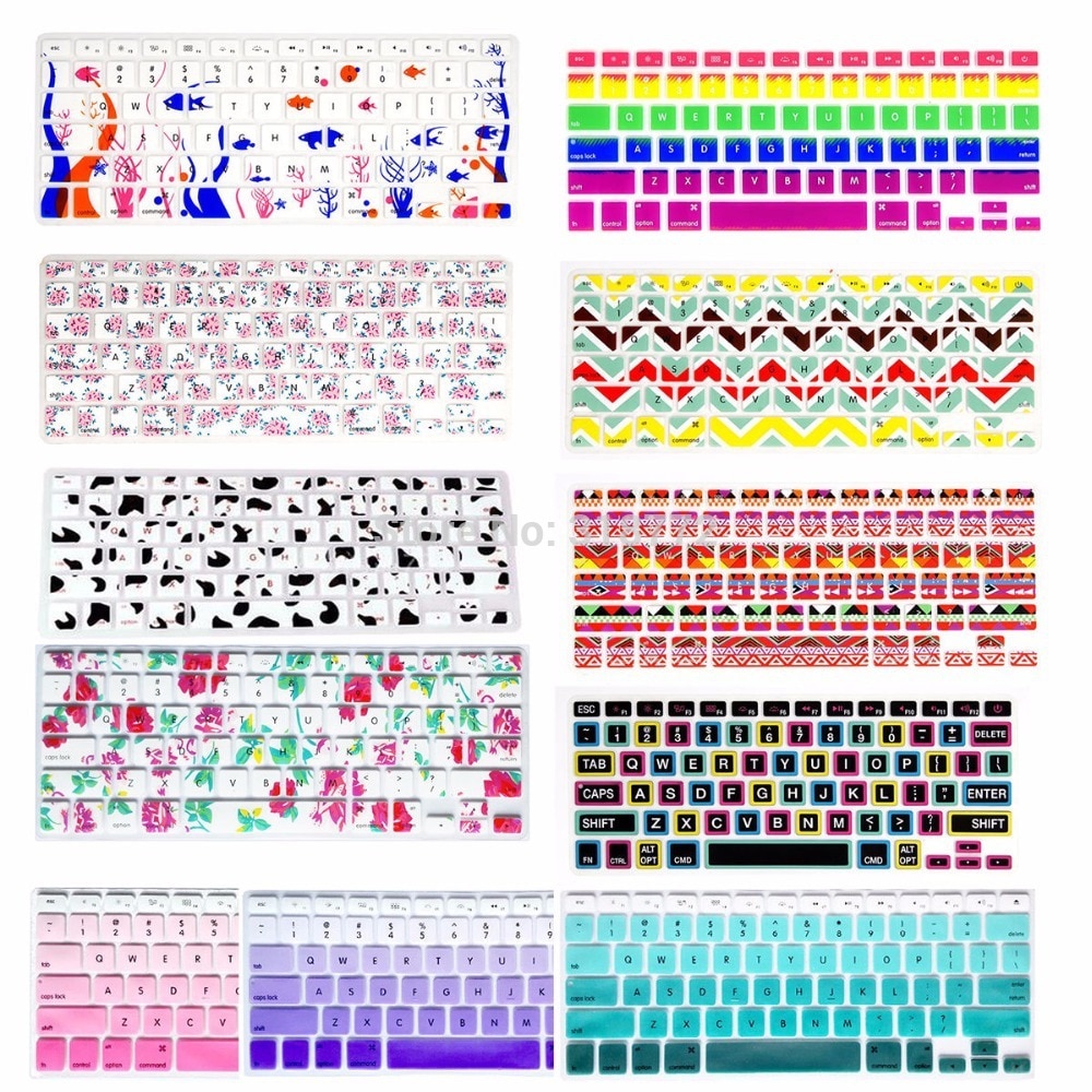 Für Apfel Mac Macbook Profi 13 15 17 Luft 13 Retina 13 UNS Layout Silikon Blume Aufkleber Regenbogen Tastatur Abdeckung tastatur Haut Schutz