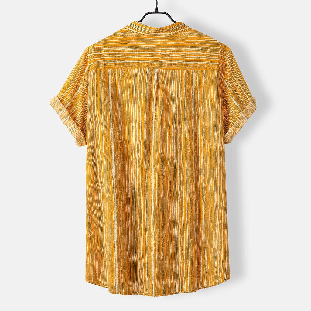 Chemise homme eté hawaïen imprimé chemises Streetwear col montant bande imprimé manches courtes petit haut M-3xl Chemise de plage Chemise