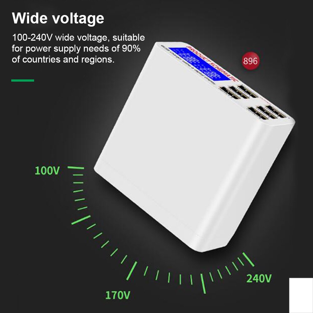 USB Wall Charger Hub with LCD Display 6 Ports 40W Mobile Phone Charger Smart Fast Charging Station For Mobile Phones Tablet PC