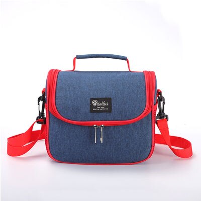 Thickening Thermal Bag Insulated Lunch Bag Zipper Food Bag Cooler Box Ice Pack Women Single Shoulder Thermo Bento Pouch: Navy