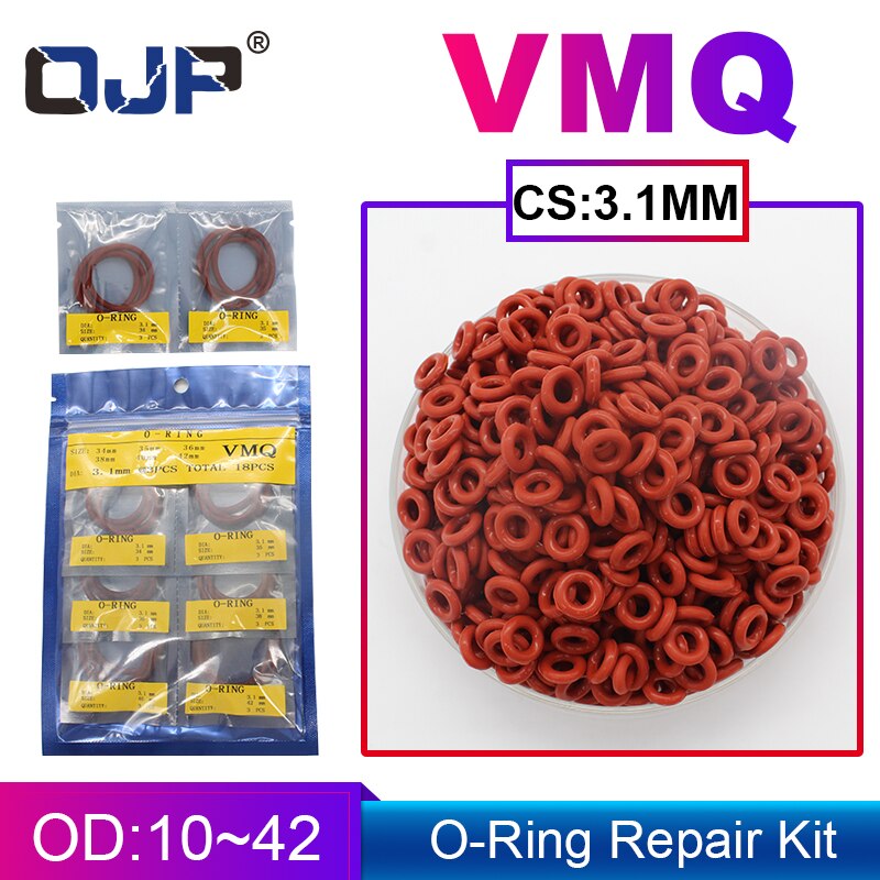 Siliconen Rubber O-Ring Rode Siliconen/Vmq Dikte CS3.1mm O Ring Ring Pakking Washer Meerdere Size Reparatie kit Combinatie