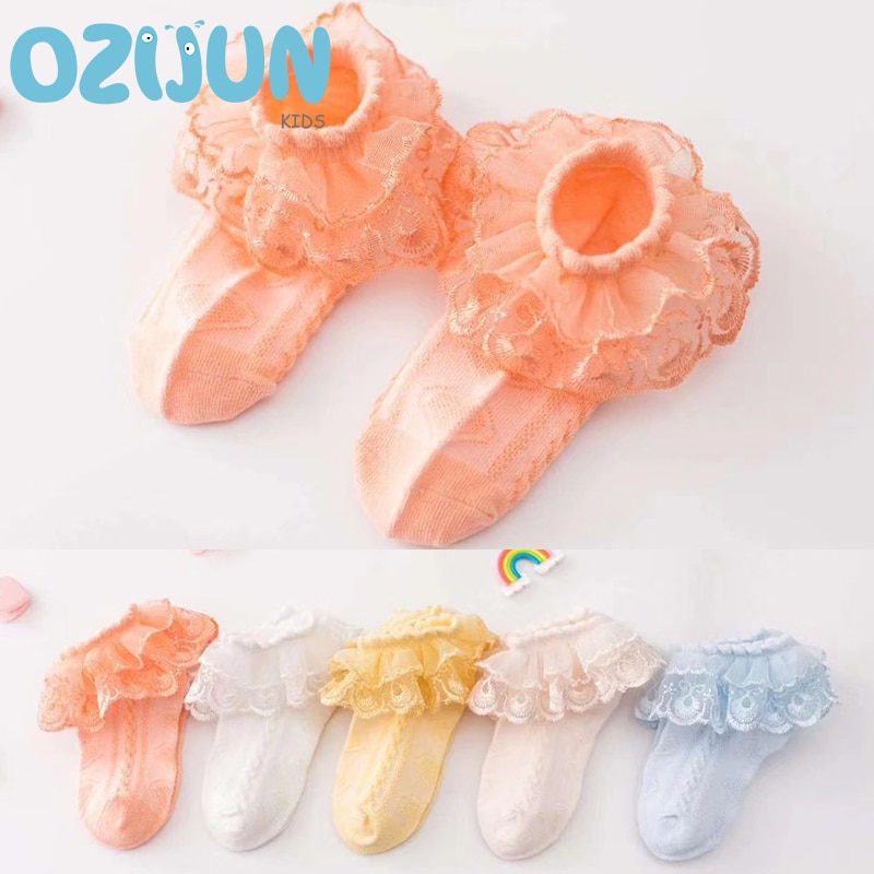 Arrivals Baby Girls Beautiful Princess Lace Socks Noble orange yellow color lace socks for kid girls 2-8 Years