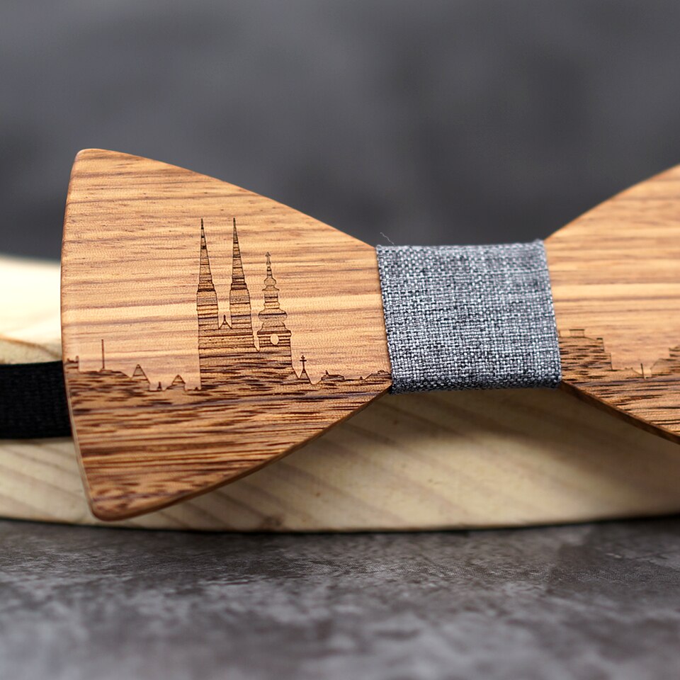 Mahoosive-pajaritas de madera hechas a mano para hombre, conjunto de corbatas de madera, corbata de mariposa, corbatas Skyline para hombre, gemelos, pañuelo, novedad