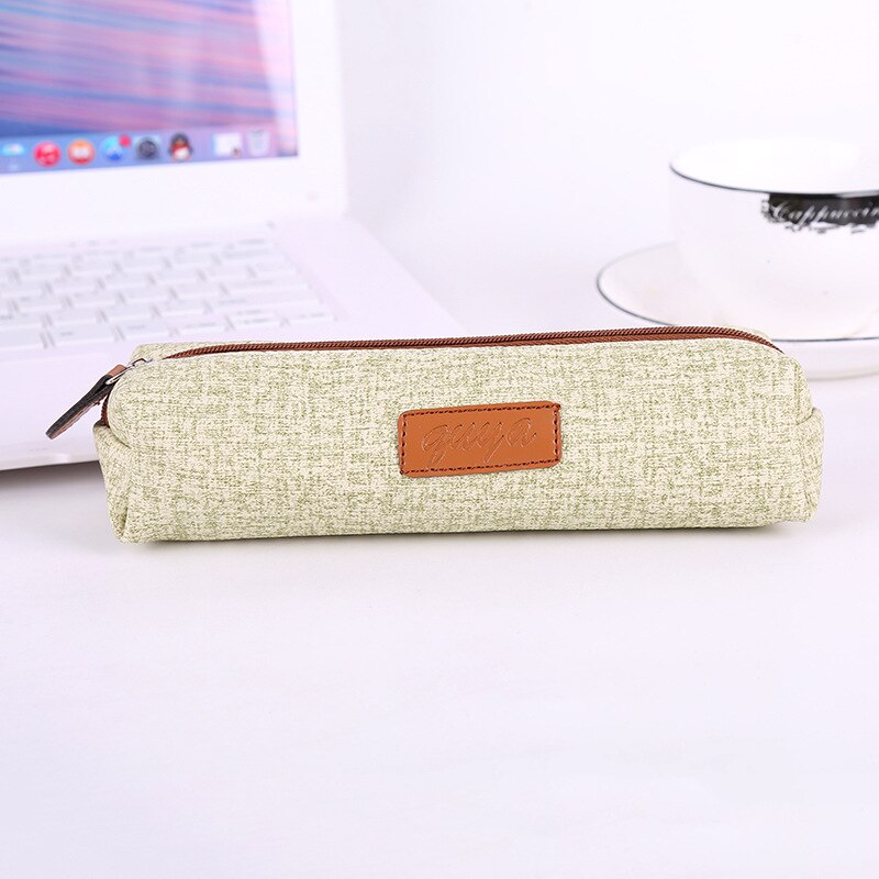 Eenvoudige Effen Kleur Etui Imitatie Schors Pu Waterdichte Etui Student School Etui Briefpapier Case Opbergtas: Licht Groen