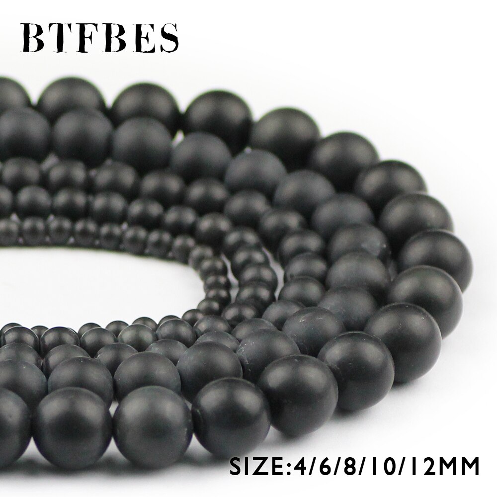 BTFBES AAA Natural Matte Obsidian Stone Beads Top Black Round Loose Beads 4 6 8 10 12mm Ball DIY Jewelry Bracelet Making