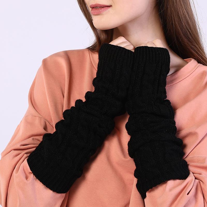Manchons de bras en tricot torsadé, longs, thermiques, tricot extensible, mitaines sans doigts, couleur unie, bras de protection classique en laine, Figure 8: Black