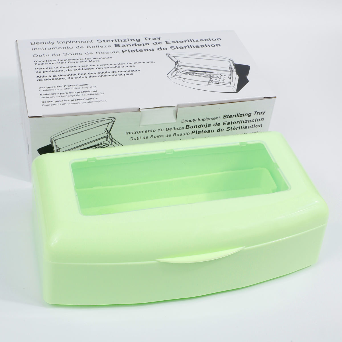1 pz Vassoio sterilizzatore per utensili per unghie, scatola di disinfezione bianca per pinza metallica in acciaio, pinzette Pulitore per attrezzature Sterilizzazione pulita in plastica: Luce Verde
