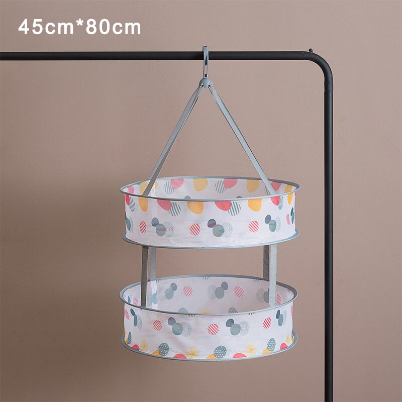 Enlarged Foldable Drying Nets Windproof Hook Steel Ring Multi-layer Clothes Basket Underwear Sweater Cloth Dry Rack Mesh Hanger: Small-Double-layer R