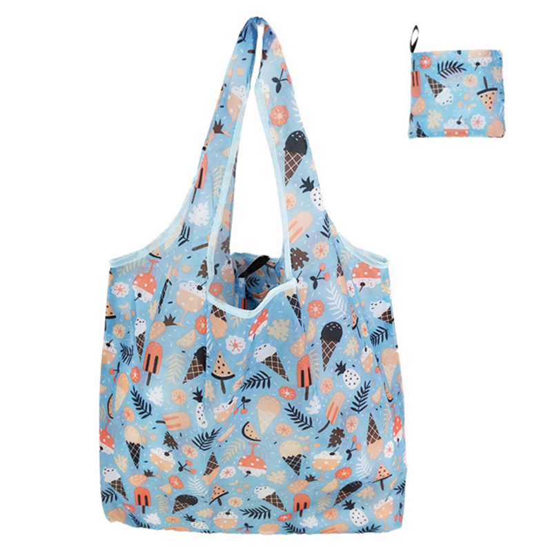 Bolsas de compras reutilizables para mujer, bolso de mano plegable de tela portátil, bolsa de comestibles ecológica, bolsos de mano plegables de gran capacidad para frutas y verduras: Azul cielo