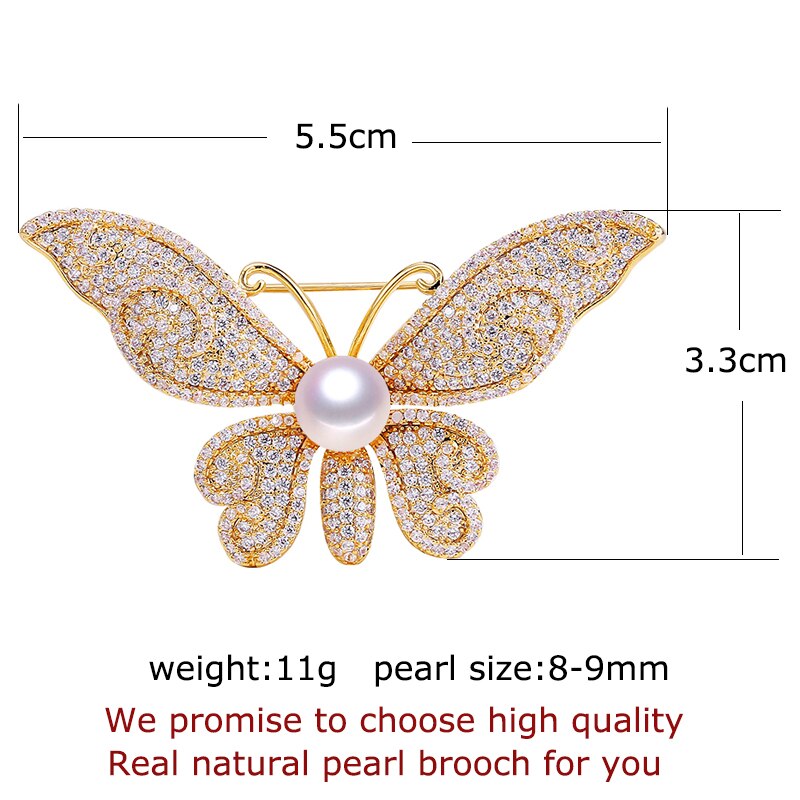 ZHBORUINI wysokiej jakości naturalna perła słodkowodna broszka cyrkon mikro wkładka motyl broszka Perła biżuteria dla kobiet nie znikną