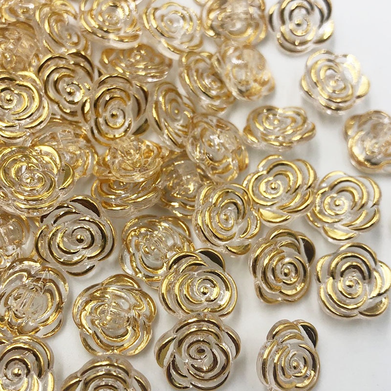 50/100 stk guld gennemsigtig rose blomst akryl knapper til dekoration håndlavet håndværk sy tilbehør  pt134