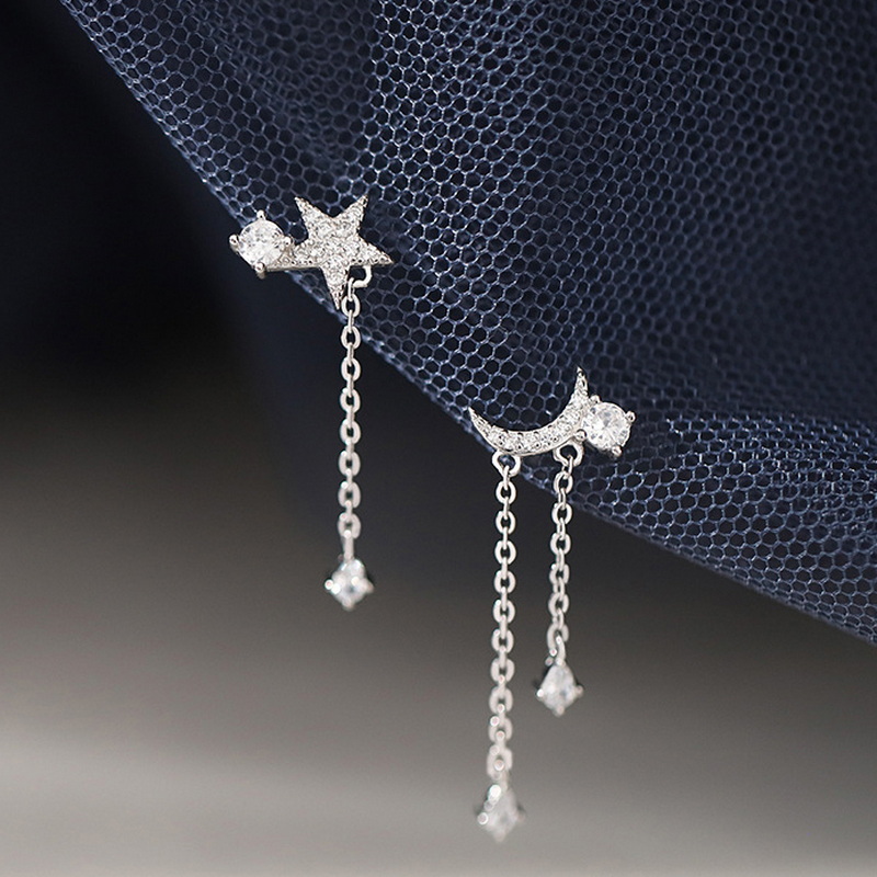 Minimalistischen Sterne Mond Asymmetrische Zucht Ohrringe 2022 Neue Quaste Kette Zirkon Anhänger Ohrringe Für Frauen lässig Schmuck: ER21Y1252