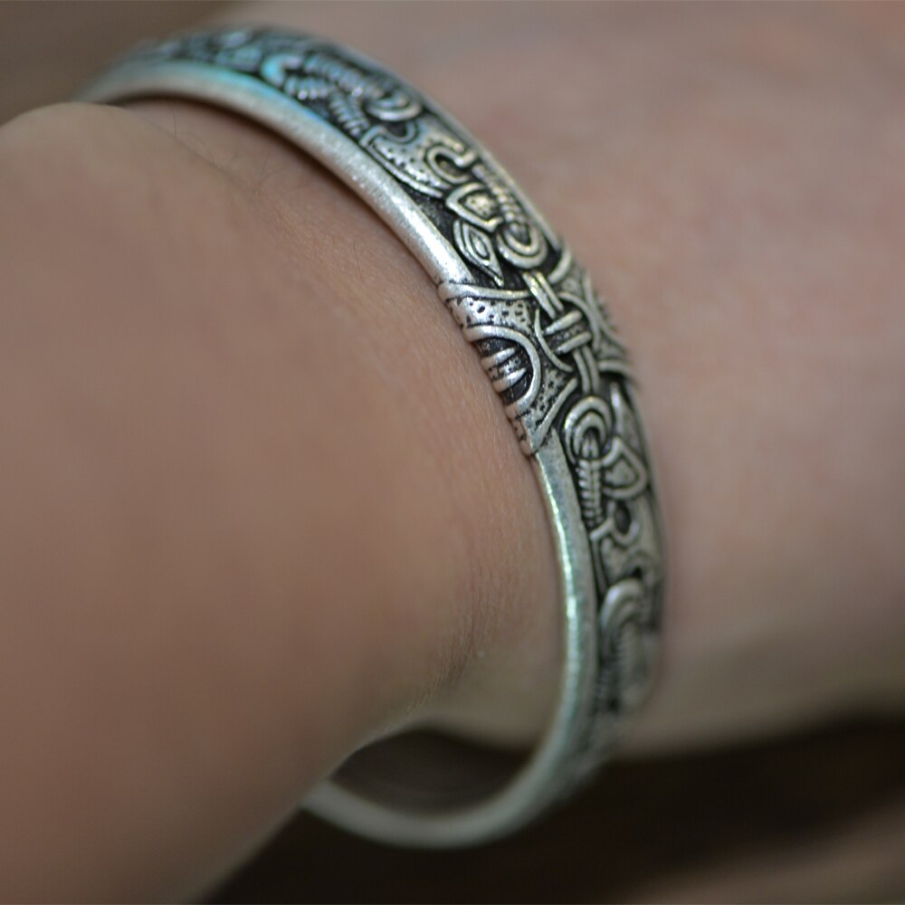 Langhong 1 st vikingarmband och armband med drakar för män och kvinnor talisman smycken: Antik silver