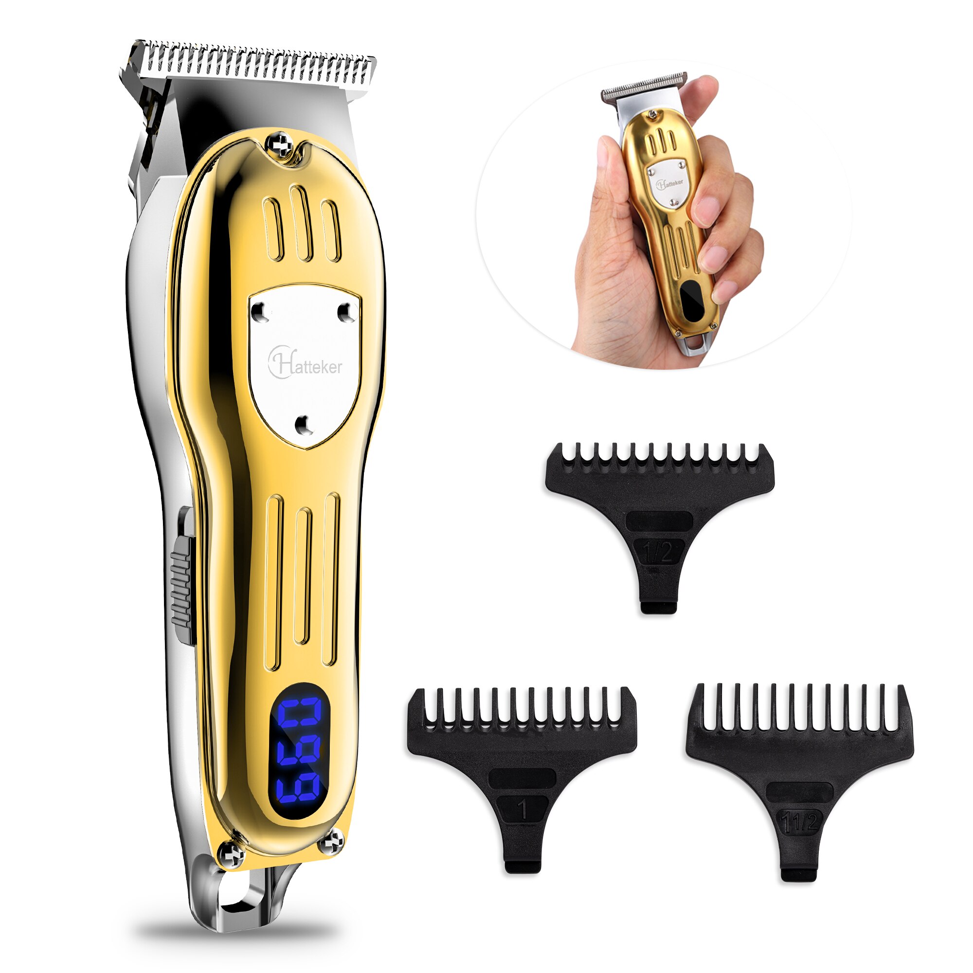 Surker All Metal Hair Clippers Men Cordless Hair Trimmer Maquina Cortar Pelo Haircut LCD Display Hairdresser: SK536-gold