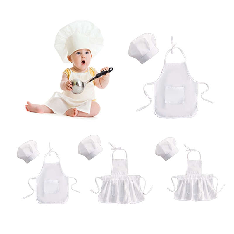 2 Stuks Leuke Baby Chef Schort En Hoed Baby Kids Wit Kok Foto &#39;S Kostuum Fotografie Prop Pasgeboren Hoed Schort