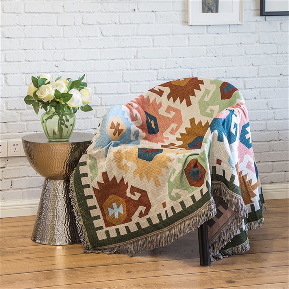 Geometry Plaid Knitted Sofa Throw Blanket Boho Knit Chair Sofa Couch Cover Towel Carpets Decorative Slipcover Tapestry Bedspread