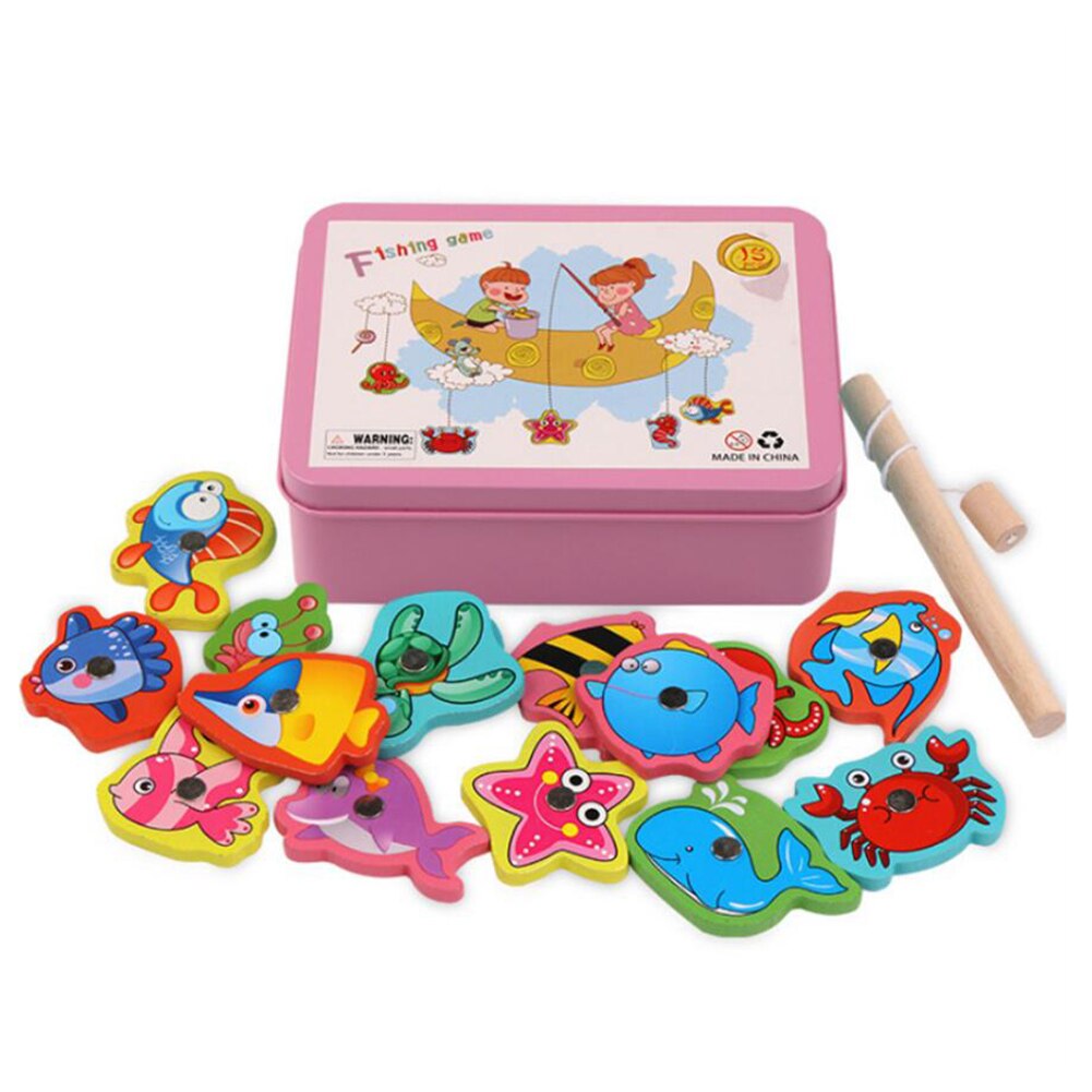 15 Pcs Baby Boy & Meisje Vissen Speelgoed Set Pak Magnetische Play Water Baby Speelgoed Vis Voor Kinderen Met Ijzer box J75: Pink