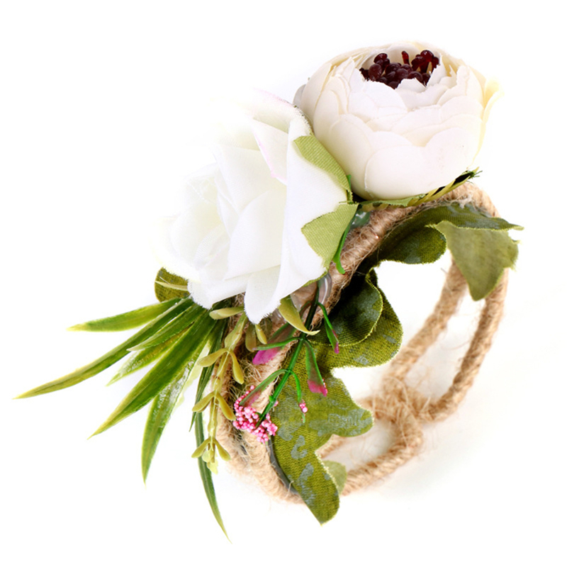 Ramillete de muñeca BOAKO Dama de Honor de boda flor decorativa para boda accesorios para baile de graduación flores de mano ramo de Boda boda: Blanco