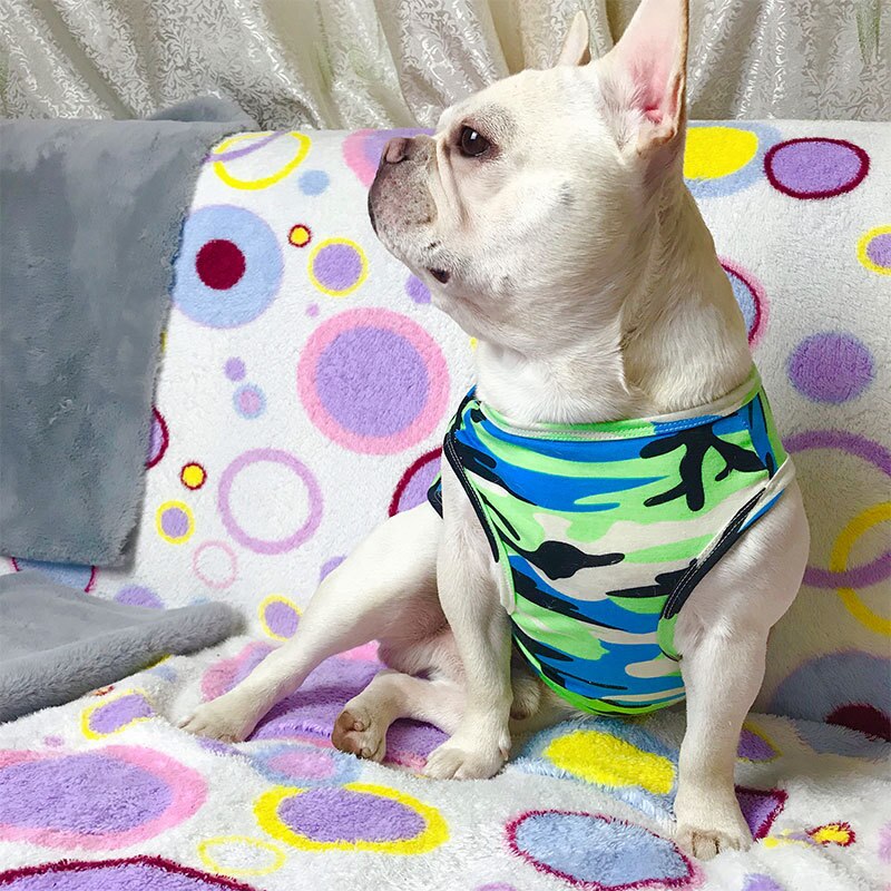 Bomull fransk bulldog sommar cool kamouflageväst för mops kostym husdjur hundkläder för små hundar husdjur kläder yorkshire tshirt