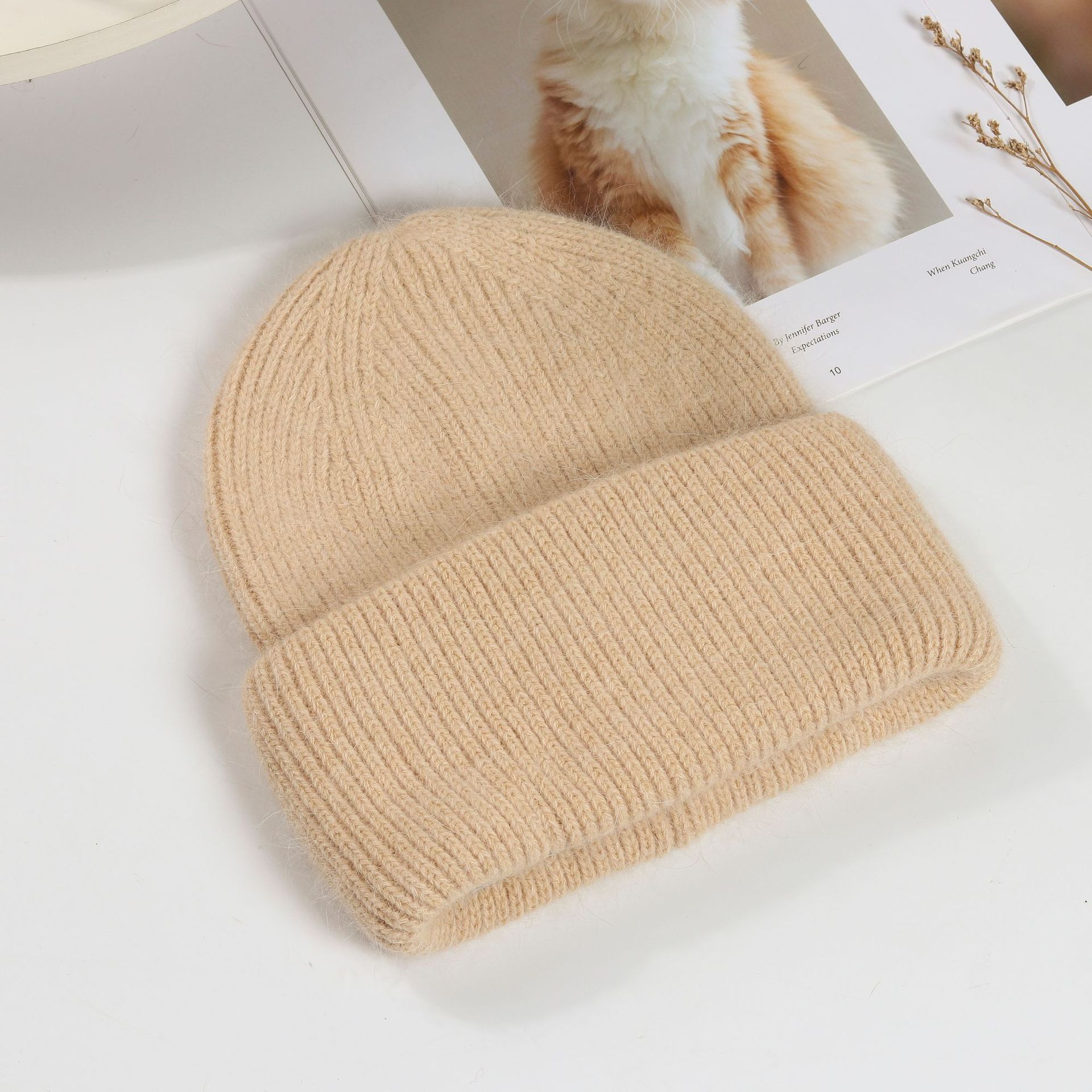 Vrouwen Hoeden Winter Gebreide Hoed Angola Konijnenbont Beanie Bonnet Meisje Hoed Herfst Vrouwelijke Cap Warm Houden mode Caps: 12