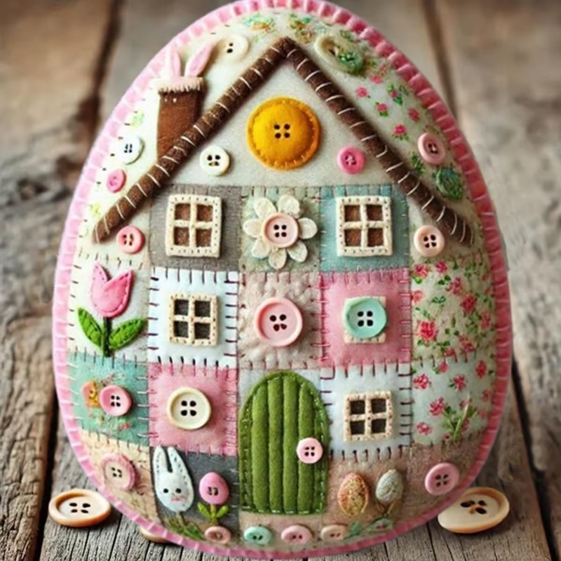 Patchwork Felt Egg House DIY Kit Patchwork Felt Egg House DIY Bunny House Craft Kit Easter Craft Decor,Handmade Cozy Egg House
