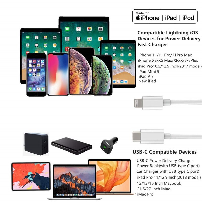 1M 2M Usb C robić błyskawicy kabel ładujący szybka ładowarka robić IPhone 11 zawodowiec XS Max XR Usb typ C Vers oświetlenie Usbc kable robić synchronizacji danych