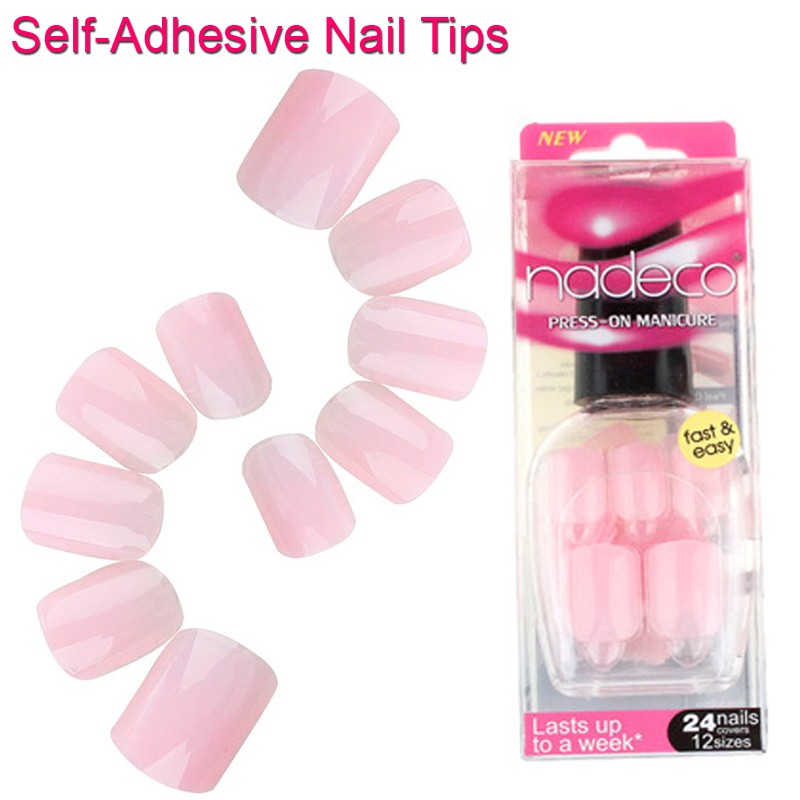 24pcs Volledige Cover Naakt Roze Zelfklevende Valse Nagellak Tips Cherry Rode Vinger Nail Art Tips Sakura franse Manicure RCP-45