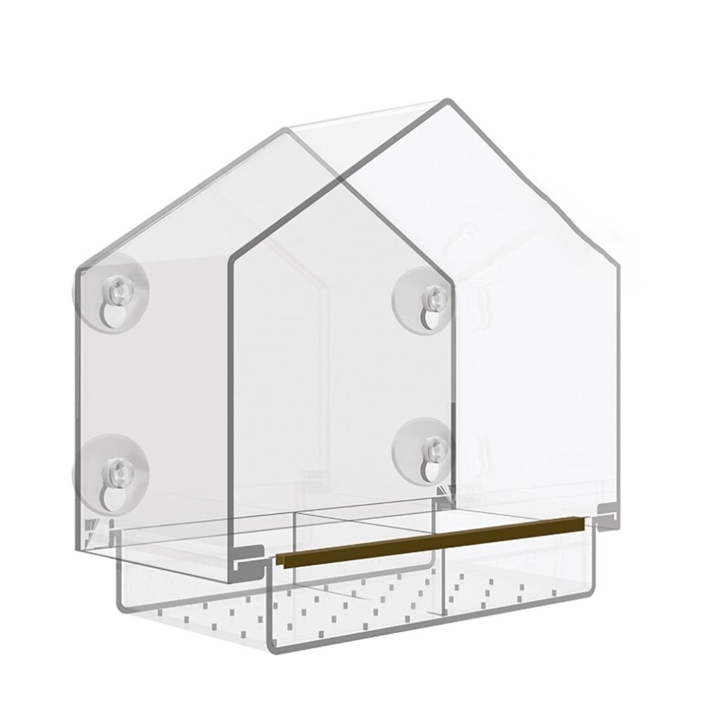 Karmnik dla ptaków akrylowe przezroczyste okno oglądanie karmniki dla ptaków taca domek dla ptaków podajnik wody dla zwierząt mocowanie kubka w formie przyssawki: Default Title