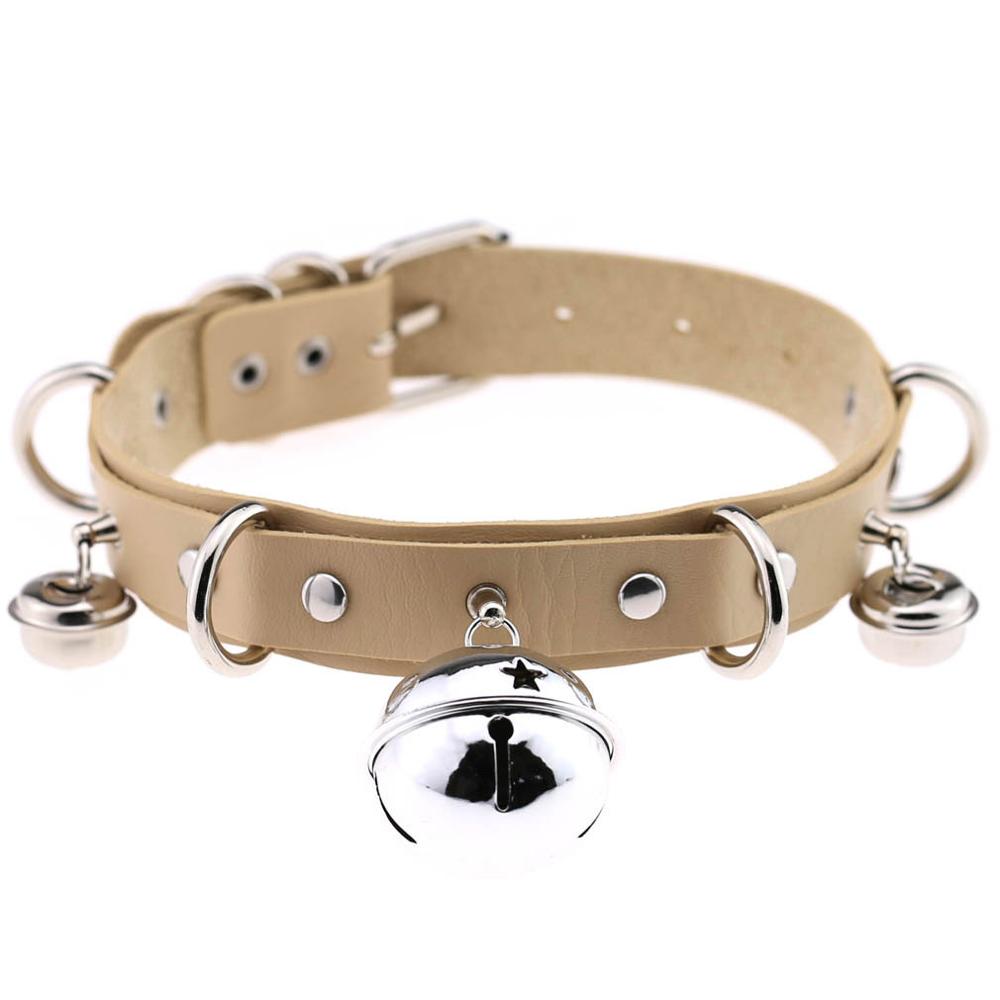 Big Bell Choker Collar For Women Girls Necklace Metal Leather Chocker Goth Anime Cosplay Jewelry Accessories: begie