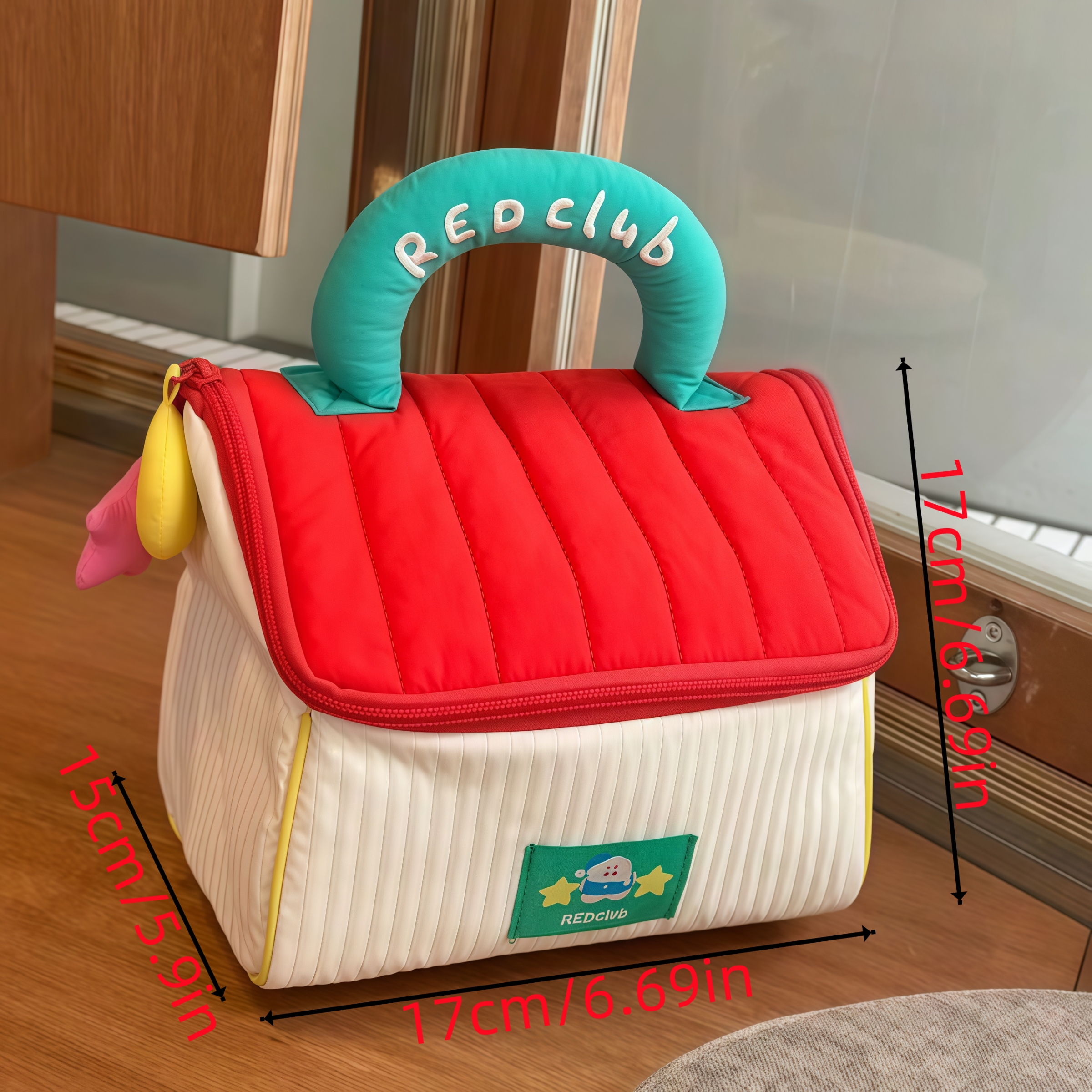 Cartoon pattern cute hut handbag girls large capacity cosmetic organizer portable handheld travel toiletry bag: Red