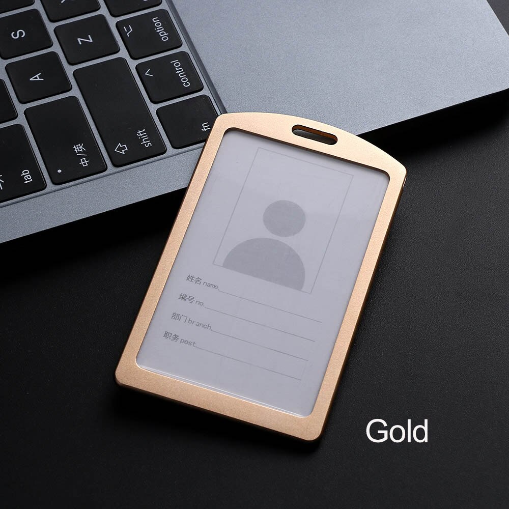 Soportes de tarjetas de trabajo de aleación de aluminio, Tarjeta De Nombre Vertical de Metal, estuche de identificación, etiqueta de exposición, accesorios para oficina y escuela, 1 ud.: gold 029