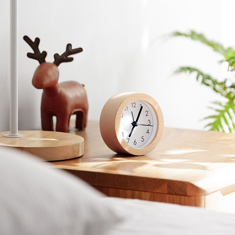 Simple wooden alarm clock student dormitory mute bedside small alarm clocks home desktop round clock mx9201625