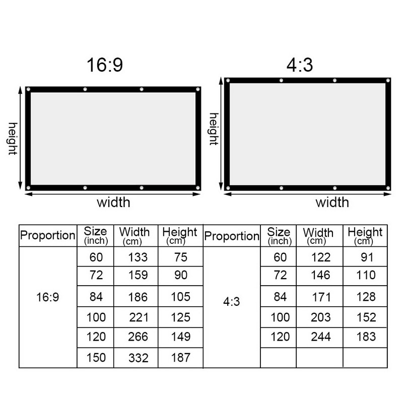 Projector Screen Manual Widescreen Portable 16:9 Projector Screen for Home Office 60 72 84 100 120 150 inch