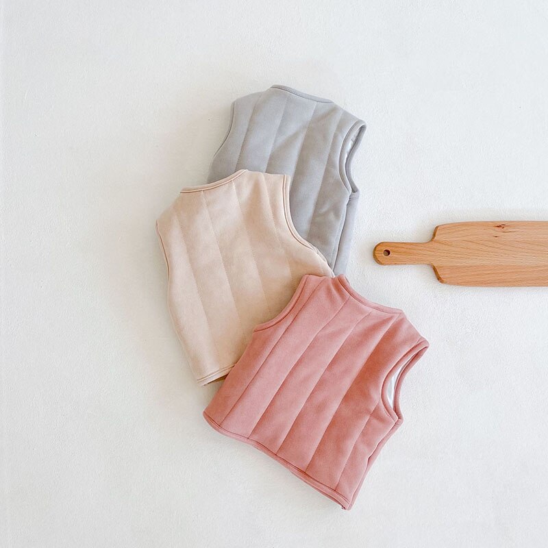 Winter 3-36M Baby Meisjes En Jongens All-Match Gewatteerde Verdikte Warm Puur Katoen Vest Baby Effen kleur Vest Vest Jas