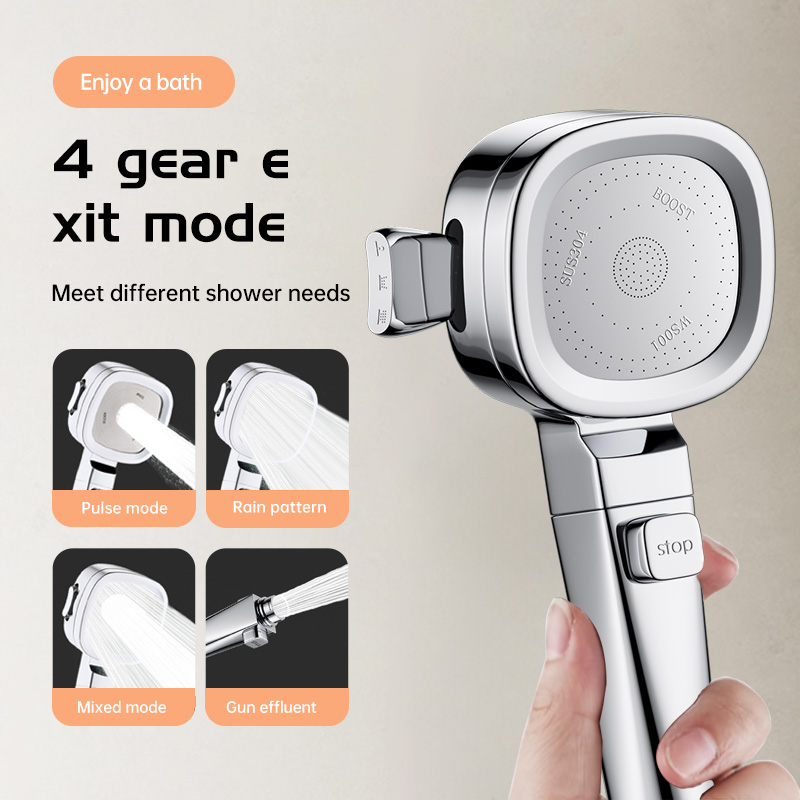 Musurjoy Pommeau de douche rehausseur de salle de bain, jet réglable en 3 modes, système de douche de salle de bain pomme de douche à main, pomme de douche argentée