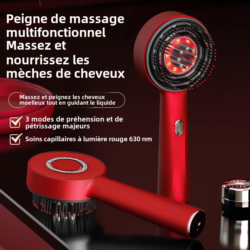 Peigne de Massage électrique à tête vibrante à lumière rouge, applicateur d'huile, brosse nourrissante pour le cuir chevelu, Anti-perte de cheveux