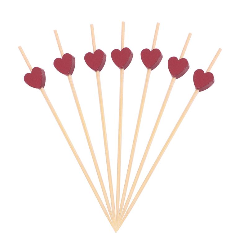100 12cm cocktailprikkers, handgemaakte hartvormige kralen, hapjesprikkers, fruit-tandenstokers, kerst- en bruiloftsfeestbenodigdheden: Rood
