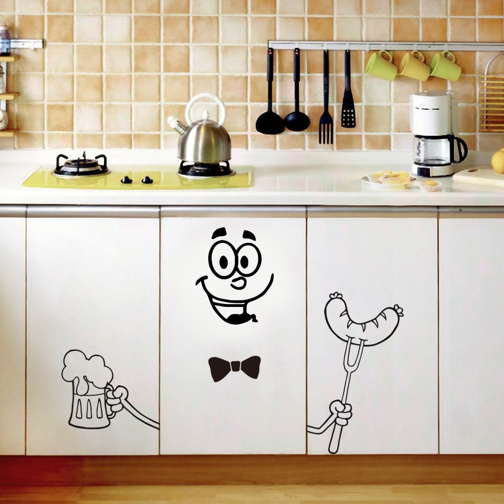 Køleskab klistermærke køkken dekoration lækkert ansigt køleskab wallstickers køkken dør boligindretning vægmaleri decal
