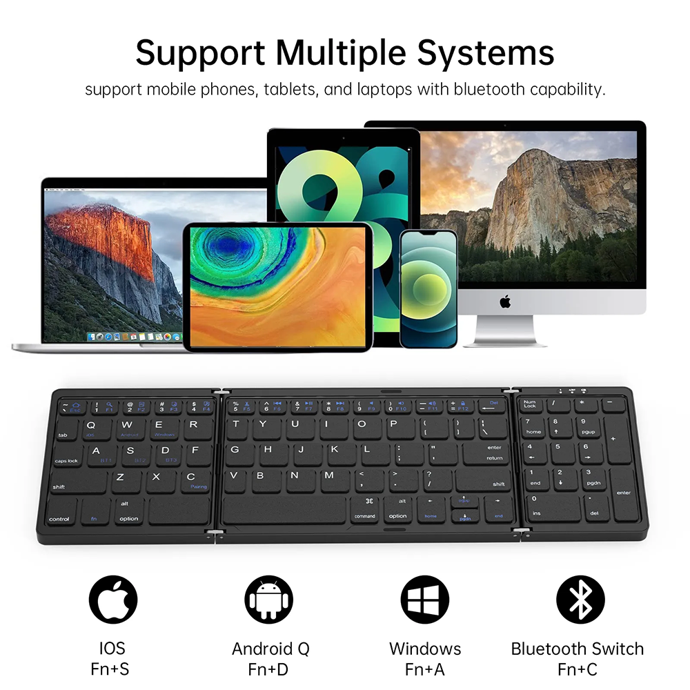 Opvouwbaar draadloos Bluetooth-toetsenbord Oplaadbaar opvouwbaar toetsenbord voor iPad Mobiele tablet Notebook Office Mini Draadloos toetsenbord
